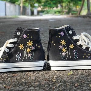 Embroidered converse black – Embroidered converse white – Converse custom floral embroidery Embroidered Shoes