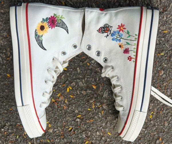Hand embroidered converse – Embroidered Converse wedding – Converse custom wedding – Custom Embroidered Converse Embroidered Shoes