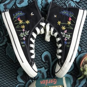Converse custom floral embroidery – Custom converse Chuck Taylor 70 embroidered Flowers – Converse custom floral embroidery 222 Embroidered Shoes